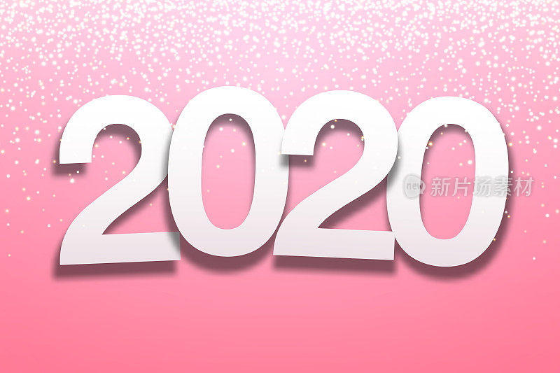 2020 -纸字体与金色闪光的粉红色背景